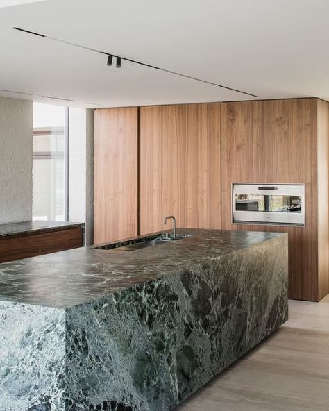 Dejaegerinterieurarchitecten on Instagram: "Thank you @gaggenauofficial for featuring our project in your interview 'Art of the kitchen' with photographer @cafeine.⁠ ⁠ Bringing a throwback of this project in the next few posts. Enjoy! ⁠ ⁠ Kitchen appliances by @gaggenauofficial⁠ Natural stones Pietra di Cortado & Verde St Lucia by @hullebusch_naturalstone⁠ Lighting by @xal_lighting ⁠ Photography by @cafeine⁠ ⁠ #interiorarchitecture #interiordesign #interior #interiors #interiordecoration #interi Green Kitchen Island, Marble Kitchen Island, Cheap Living Room Decor, Australia House, Marble Countertops Kitchen, Marble Island, Orange Home, Orange Home Decor, Stone Kitchen