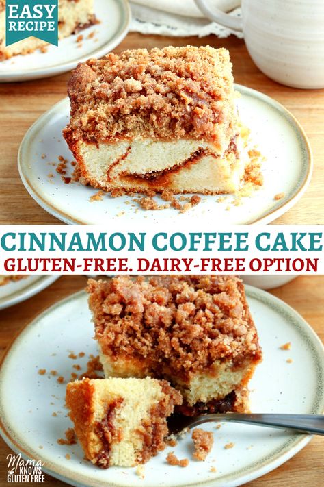 Easy Gluten Free Dairy Free Recipes, Gluten Free Cinnamon Cake, Dairy Free Cinnamon Bread, Dairy Free Coffee Cake Recipe, Gf Coffee Cake Recipes, Coffee Cake Recipes Gluten Free, Gf Coffee Cake, Easy Gluten Free Coffee Cake, Gluten Free Cinnamon Coffee Cake Muffins