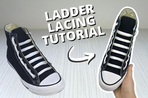 Ladder Shoe Lacing, Ladder Lace Shoes Tutorial, How To Ladder Lace Shoes, Lattice Lacing Shoes, How To Tie Converse, Laces Ideas, Lace Your Shoes, Lace Converse Shoes, Lace Converse