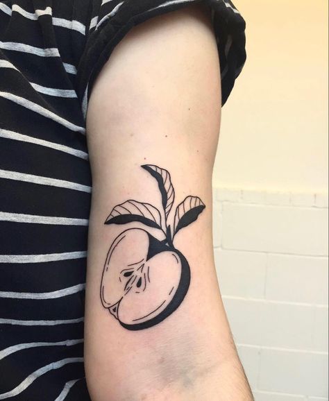 Apple Of Knowledge Tattoo, Maple Seed Tattoo Meaning, Eaten Apple Tattoo, Apple Heart Tattoo, American Traditional Apple Tattoo, Kidney Bean Tattoo, Half Apple Tattoo, Apple Slice Tattoo, Fruit Sticker Tattoo