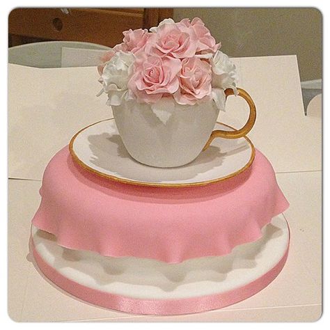 Teacup Cake, Illusion Cake, Teacup Flowers, Teapot Cake, Pot Cakes, Tea Party Cake, Tea Cup Cake, Cake Cup, Edible Decorations