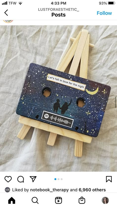 Cassette Tape Art Painting, Painted Cassette Tapes, Cassette Painting, Painted Cassette, Duo Goals, Sky Moodboard, Diy Cute Crafts, Cassette Tape Art, Cute Art Drawings