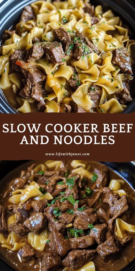 Slow Cooker Beef and Noodles Crockpot Beef Noodles Easy, Beef Tip In Crockpot, Beef With Noodles Crock Pot, Steak And Noodles Crockpot, Slow Cooker Beef And Egg Noodles, Crock Pot Beef And Noodles Easy, Beef Stew Meat Recipes Crockpot Egg Noodles, Beef Gravy Noodles, Beef And Noodles With Sour Cream