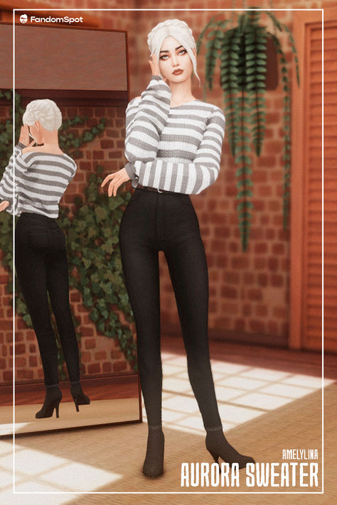 Find this striped sweater at # 2 in our list of custom sweaters for The Sims 4 Sims 4 Striped Sweater, Sims 4 Sweater Cc, Sims 4 Sweater, Cherry Sweater, Best Sweaters, Clothes Cc, Cc Clothes, Short Hoodie, Custom Sweaters