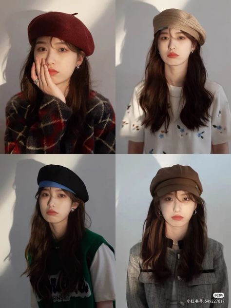 Beret Hairstyles Long Hair, Beret Hat Hairstyles, Beret Hairstyles, Hat Photoshoot, Beret Outfit, Hairstyles Long Hair, Classy Glasses, Bucket Hat Fashion, Square Face