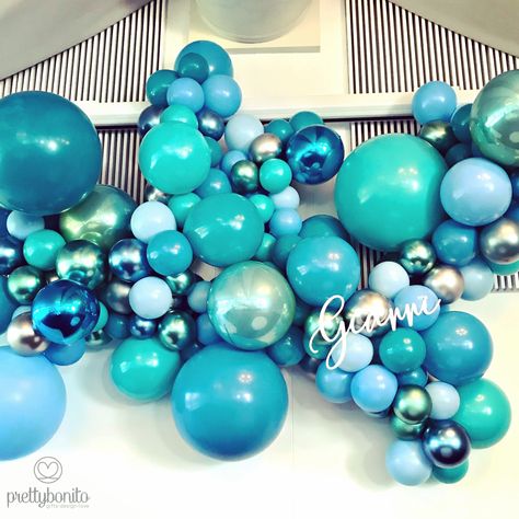 Turquoise Balloon Garland, Pavilion Party, 36th Anniversary, 60 Birthday, Under The Sea Party, 60th Birthday Party, Balloon Art, Cakes For Boys, 80th Birthday