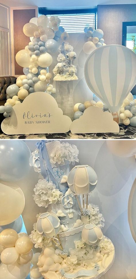 Hot Air Balloon Shower Theme, Hot Air Balloon Theme Baby Shower Boy, Air Ballon Baby Shower Decoration, Hot Air Balloon Centerpiece Baby, Hot Air Balloon Balloon Decor, Hotair Balloon Baby Shower Ideas, Hot Air Ballon Baby Shower Theme, Bear Hot Air Balloon Baby Shower Theme, Clouds Baby Shower Theme Boy