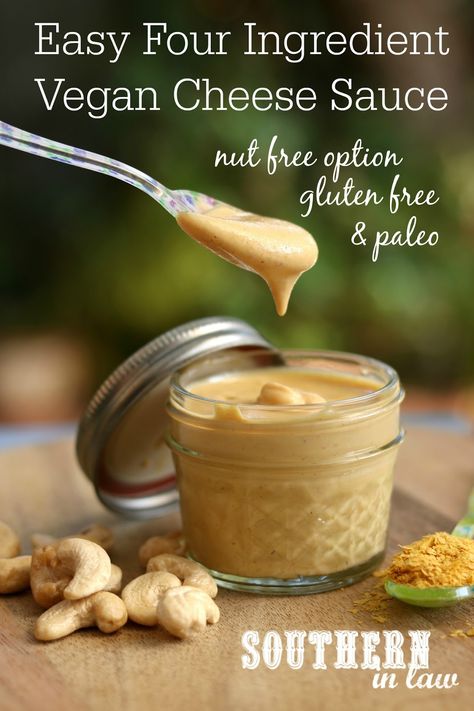 Easy Four Ingredient Vegan Cheese Sauce Recipe - gluten free, paleo, vegan, low carb, sugar free, clean eating recipe, cashews, nutritional yeast Nutritional Yeast Cheese, Vegan Cheese Sauce Nut Free, Dip Crockpot, Easy Queso, Vegan Cheese Sauce Recipe, Nutritional Yeast Recipes, Cheese Vegan, Vegan Cheese Sauce, Cheese Sauce Recipe