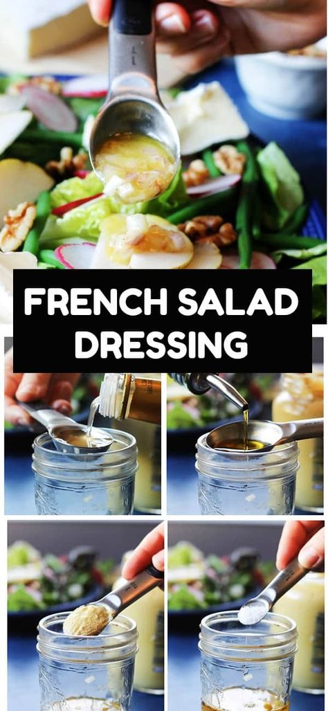 French Salad Dressing is super simple, requires just a few natural ingredients and can be put together in less than 5 minutes. Classic French vinaigrette is something that everyone who likes to cook great meals from scratch, should know. Below I will show you a step-by-step how to make this amazing simple French Dressing. #dressing #salad via @https://www.pinterest.com/innocentdelight/ French Salad Recipes, French Salad Dressing, French Salad, Meals From Scratch, French Vinaigrette, Birthday Recipes, Dressing Salad, French Soup, French Sauces