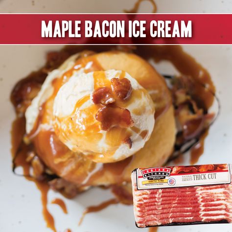 Bacon and maple go as great together as, well, ice and cream!   The perfect summer treat, this make-at-home recipe is nice and easy as it doesn't require any fancy ice cream maker or strenuous churning.  Give it a try: https://indianakitchen.com/recipe/maple-bacon-ice-cream/  #RecipeWednesday #MyBrandIsIndiana #NationalIceCreamMonth #NationalIceCreamDay Banana Peel Bacon Recipe, Maple Pepper Bacon, Maple Bacon Old Fashioned, Maple Bacon Ice Cream, Maple Black Pepper Bacon, Bacon Ice Cream, Fancy Ice Cream, National Icecream Day, Fancy Ice