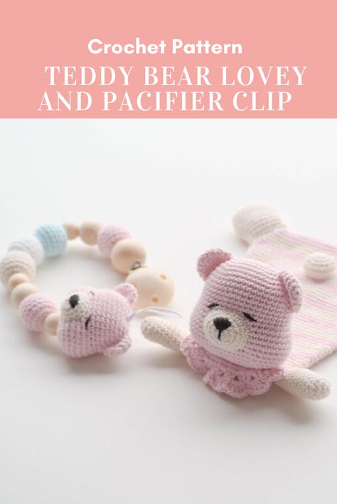 Dummy Clip Crochet Pattern Free, Crochet Dummy Clips Free Pattern, Crochet Pacifier Clip Pattern Free, Crochet Pacifier Holder, Crochet Pacifier, Crochet Pacifier Clip, Bear Lovey, Baby Amigurumi, Baby Clips