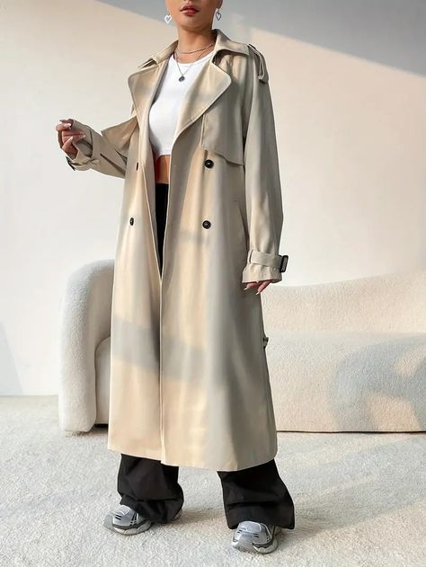 Belted Double Breasted Trench Coat Elegant length Lapel - Temu Trendy Winter Coats, Rome Outfits, Longline Trench Coat, Trench Coat Beige, Stylish Winter Coats, Explore Outfit, Winter Trench, Coat Elegant, Outfit Ideas For Summer