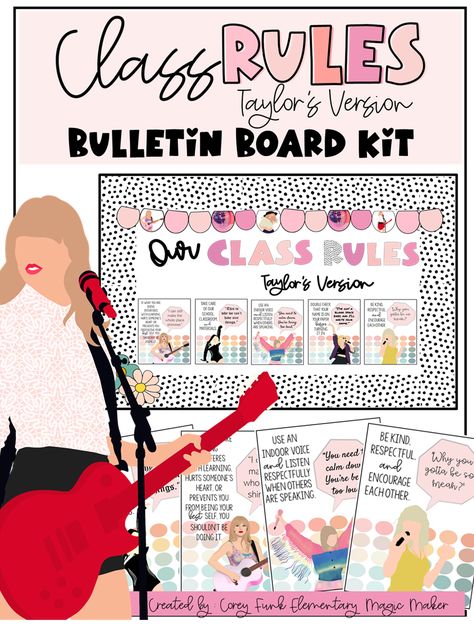 Taylor Swift Classroom Rules, Swiftie Classroom Decor, Taylor Swift Bulletin Board Ideas, Taylor Swift Bulletin Board Elementary, Taylor Swift Classroom Theme, Taylor Swift Classroom Decor, Swiftie Classroom, Taylor Swift Bulletin Board, Rules Bulletin Board