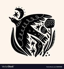 Cute scandinavian bird art folk rural rustic Vector Image Folk Illustration Scandinavian, Swedish Design Graphic, Scandinavian Folk Art Tattoo, Folk Art Bear, Folk Art Tattoo, Folk Animals, Folk Art Animals, Scandinavian Bird, Folk Art Illustration