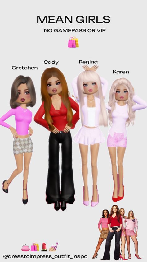 Mean girls outfit in DTI!!!! (Regina’s jacket uses vip)❤️ Mean Girls Outfits, Group Names Ideas, Game Dresses, Mean Girls, Dress To Impress, Girl Outfits, Outfit Inspo