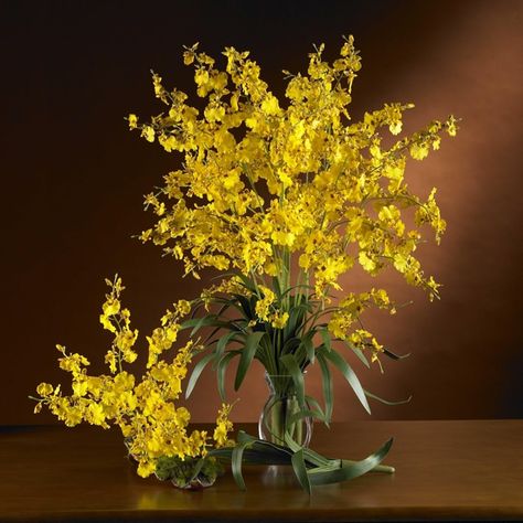 Dancing Lady Orchid 29-inch Artificial Flowers (Set of 12) (Green - Green), Nearly Natural Dancing Lady Orchid, Nearly Natural, Yellow Flowers, Artificial Flowers, Dancing, Vase, Silk, Yellow, Flowers