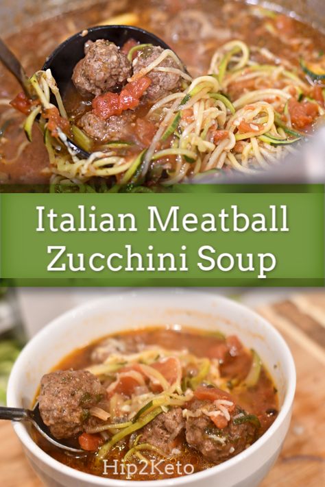 Soup With Zucchini, Italian Meatball Soup, Meatball Soup Recipes, Italian Meatball, Zucchini Soup, Meatball Soup, Keto Soup, Italian Meatballs, Low Carb Soup