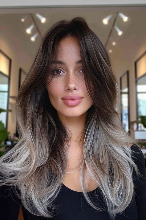 Dye For Black Hair, Haircuts With Long Layers, Straight Hair Haircuts, Bleach Highlights, Hair Long Layers, Fashionable Hairstyles, Hairstyle For Long Hair, Flat Hair, Long Layers