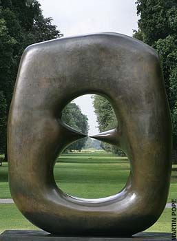 Henry Moore. Een open vorm. Hier gebruikt als doorkijkje waardoor de dieptewerking groter word. Daarnaast lijkt de vorm ongeveer symmetrisch. Henry Moore Sculptures, Garden Of Delights, Istoria Artei, Antony Gormley, Henry Moore, Sculptures Céramiques, Alexander Calder, Action Painting, Contemporary Sculpture