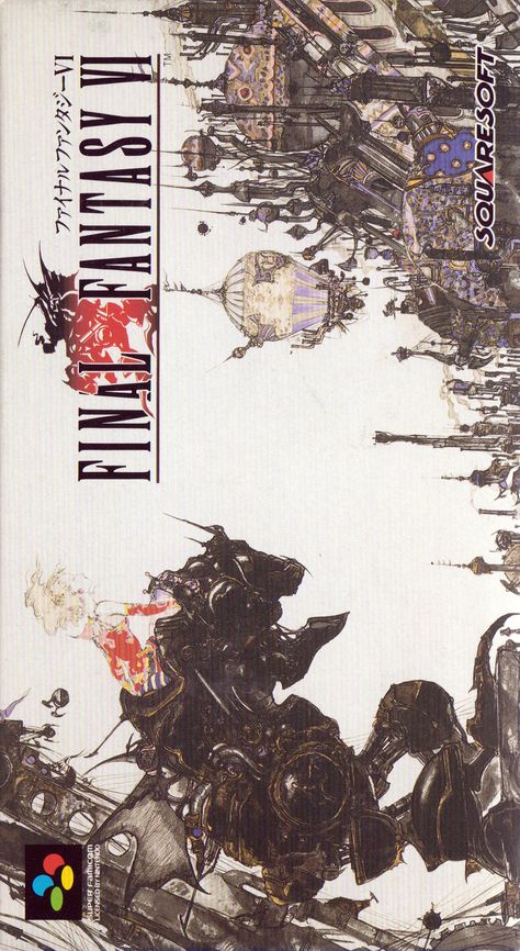 Final Fantasy VI - Super Famicom (front sleeve) Final Fantasy Box Art, Final Fantasy Cover Art, Final Fantasy Poster Art, Final Fantasy Official Art, Final Fantasy Phone Wallpaper, Super Famicom Box Art, Final Fantasy Pixel Art, Final Fantasy Aesthetic, Video Game Cover Art