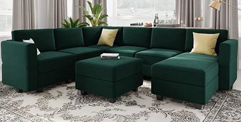 Belffin Modular Sectional Sofa with Storage Seat Oversized U Shaped Couch with Reversible Chaise Velvet Sofa Set with Ottoman Green #homefurniture #cutecouch #darkacademia #amazonfinds #newhomedecor #homedecor U Couch, Ottoman Green, Oversized Sectional Sofa, Velvet Sofa Set, Sectional Sofa With Storage, Storage Seat, U Shaped Couch, Sofa With Storage, Velvet Sectional