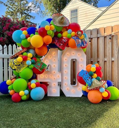 Party & Event Inspiration on Instagram: "Fiesta Fun for a 40th 🪅 by @whimsigal_balloons . . . #theeventcollectivex #events #eventinspiration #eventinspo #inspo #eventstyle #eventplanner #styledevents #styledparty #party #kidsparty #kidspartyideas #birthday #birthdayparty #bridalshower #kitchentea #christening #balloons #balloongarland #valentinesday #partyinspiration #partyinspo #baptism #babyshower #partystyle #1stbirthday #celebration #partyballoons #partystyling #weddingballoons" Balloon Garland Fiesta, Fiesta Party For Men, Fiesta Balloon Arch Backdrop, 40th Fiesta Theme Party, 40th Birthday Mexican Theme, Fiesta Theme 50th Birthday Party, 40 Fiesta Theme Party, Mexican Fiesta Balloon Garland, 50th Fiesta Birthday Party