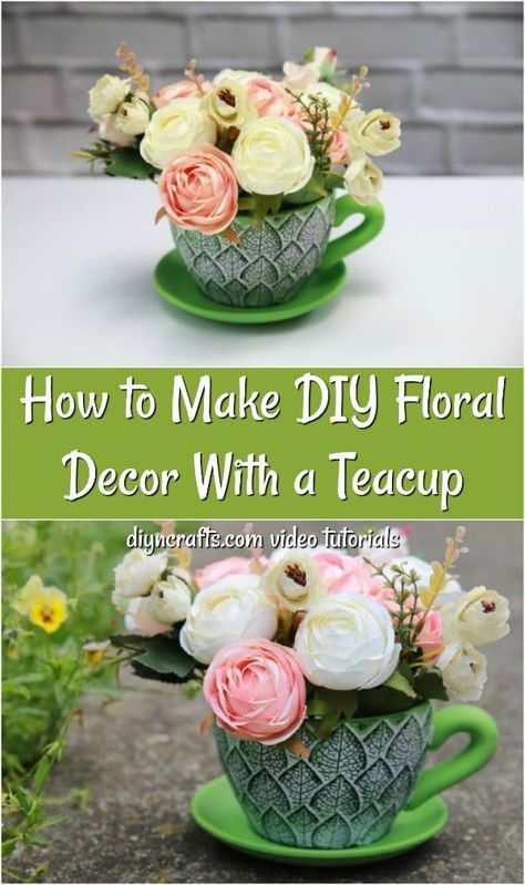 How to Make DIY Floral Decor With a Teacup - Want to learn how to make easy floral decor using a teacup and saucer? This video tutorial will help you make the creative centerpiece you need for any occasion. Teacup Floral Arrangements Diy, Cup And Saucer Flower Arrangements, Teacup Flower Arrangements Diy, Teacup Centerpieces, Teacup Decor, Teacup Ideas, Rustic Floral Decor, Rustic Projects, Tea Carts