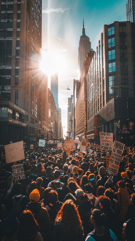 Crowded Urban Protest: A massive crowd of protesters gathers in an urban setting, surrounded by tall buildings under a sunlit sky. #crowd #protest #city #urban #skyscrapers #aiart #aiphoto #stockcake ⬇️ Download and 📝 Prompt 👉 https://stockcake.com/i/crowded-urban-protest_835355_1077474 Crowded Place Aesthetic, Protest Photography, Crowds Of People, Crowd Of People, A Level Textiles, Image Downloads, Youtube Banners, Urban Setting, Nature Backgrounds