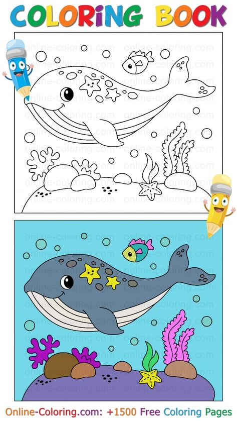 Under The Sea Drawings, Cartoon Goldfish, Van Gogh Coloring, Basic Drawing For Kids, Mom Coloring Pages, Bat Coloring Pages, Cartoon Whale, Sea Drawing, Baby Coloring Pages