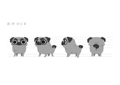 Pug Character Design, Dog Turnaround, Character Design Dog, Dog Character Design, Dog Character, Character Turnaround, Pug Art, Character Model Sheet, Model Sheet