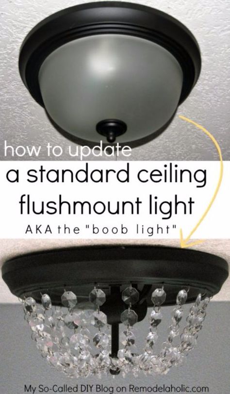 DIY Remodeling Hacks - Update Your Dome Ceiling Light - Quick and Easy Home Repair Tips and Tricks - Cool Hacks for DIY Home Improvement Ideas - Cheap Ways To Fix Bathroom, Bedroom, Kitchen, Outdoor, Living Room and Lighting - Creative Renovation on A Budget - DIY Projects and Crafts by DIY JOY http://diyjoy.com/diy-remodeling-hacks Remodeling Hacks, Diy Luminaire, Crystal Light Fixture, Diy Light Fixtures, Dome Ceiling, Diy Lampe, Bedroom Light Fixtures, Foyer Lighting, Dekor Diy