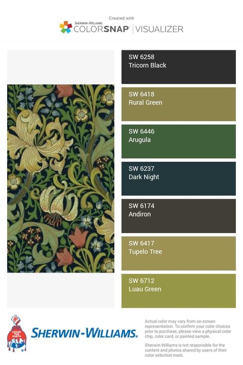 Dark Academia Color Palette Green, William Morris Color Palette, Victorian Color Palette, English Country Living Room, Dark Academia Color Palette, Dark Academia Color, Craftsman Colors, Complimentary Colours, Victorian Colors