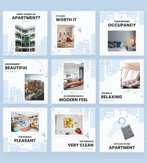 Real Estate Instagram Post Templates PSD Instagram Grid Layout Ideas Real Estate, Real Estate Grid Instagram, Real Estate Instagram Posts Ideas, Real Estate Instagram Post, Airbnb House Rules, Instagram Grid Layout, Real Estate Banner, Real Estate Instagram, Real Estate Advertising