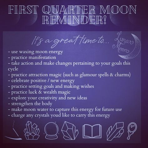 Manifest Positive Energy, First Quarter Moon, Waxing Moon, Quarter Moon, Moon Energy, Moon Spells, Lunar Moon, Organize Everything, Angel Number Meanings