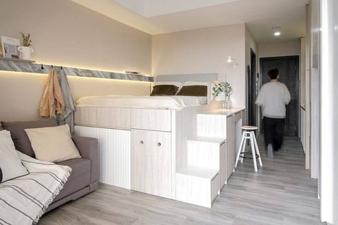 Tiny Studio Apartments, Micro Apartment, Apartment Makeover, Basement Apartment, Tiny Apartments, Dekorasi Kamar Tidur, Tiny Spaces, Tiny Apartment, Slow Living