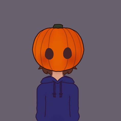 A drawn person with a pumpkin on their head, wearing a blue hoodie, and eyes blinking Pumpkin Head Drawing Cute, Pumpkin Head Anime, Pumpkin Head Pfp, Pumpkin Head Oc, Pumpkin Head Aesthetic, Pumpkin Head Drawing, Pumpkin Oc, Pumpkin Head Art, Pumpkin Pfp