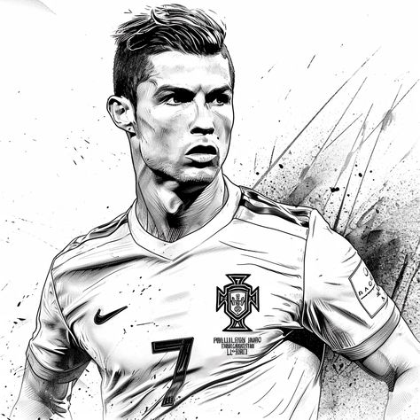 Ronaldo Painting Art, Cristiano Ronaldo Art Drawing, Sketch Of Ronaldo, How To Draw Ronaldo, Ronaldo Art Drawing, Ronaldo Drawing Sketch, Football Drawing Sketches, Cr7 Sketch, Cristiano Ronaldo Painting