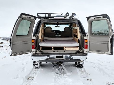 Affordable 4x4 Van Chevy Suburban Camping, Suburban Camper Conversion, Suburban Conversion, Overland Organization, Suburban Overland, Suburban Camping, Denali Car, Suburban Camper, Lifted Suburban