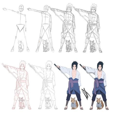 Step by step: Uchiha Sasuke by Johnny-Wolf.deviantart.com on @DeviantArt Manga Tutorial Step By Step, Sasuke Drawing, Wolf Deviantart, Naruto Drawings Easy, Drawing Anime Bodies, Paint 3d, Masashi Kishimoto, Naruto Sketch Drawing, Naruto Sketch