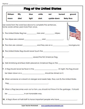 Flag Foaie de lucru (Printable) United States Worksheets, American History Lessons Free Printable, Articles Of Confederation Activities, American Flag Unit Study, Free Memorial Day Worksheets, American Flag History, Social Studies Games, Fall Worksheets, Cub Scout Activities