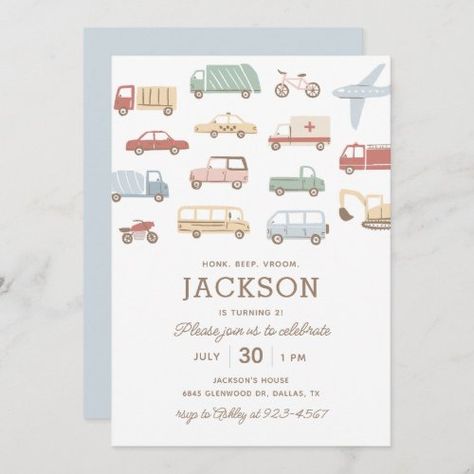 Transportation Cars And Trucks Boy Birthday Party Invitation #zazzle #weddinginvitations #birthdayinvitations #babyshowerinvitations #zazzleinvitations #monogram #businesscards #graduation #homedecor 2nd Birthday Cars And Trucks, Cars And Trucks Birthday Party, Second Birthday Ideas, Trucks Birthday Party, Invitation Background, Invite Friends, Second Birthday, Construction Vehicles, Cars And Trucks