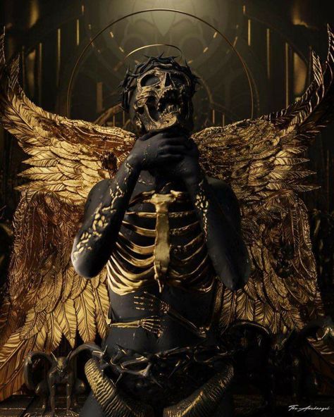 Gold Demon Aesthetic, Black And Gold Aesthetic, Environmental Artist, Emotional Painting, Roman Sculpture, Creepy Horror, Ange Demon, 다크 판타지, Occult Art