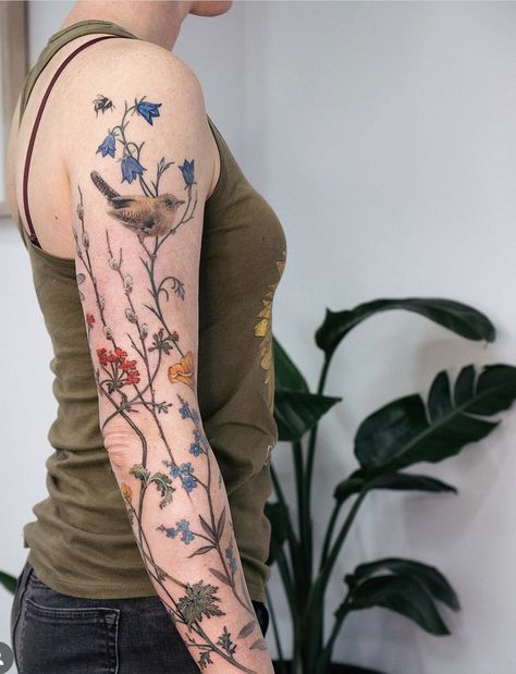 Flowers And Spider Tattoo, Botany Tattoo Sleeve, Tattoo Color Test, Botany Tattoo, Tattoo Planning, Forearm Cover Up Tattoos, Tat Inspiration, Polish Tattoos, Mastectomy Tattoo