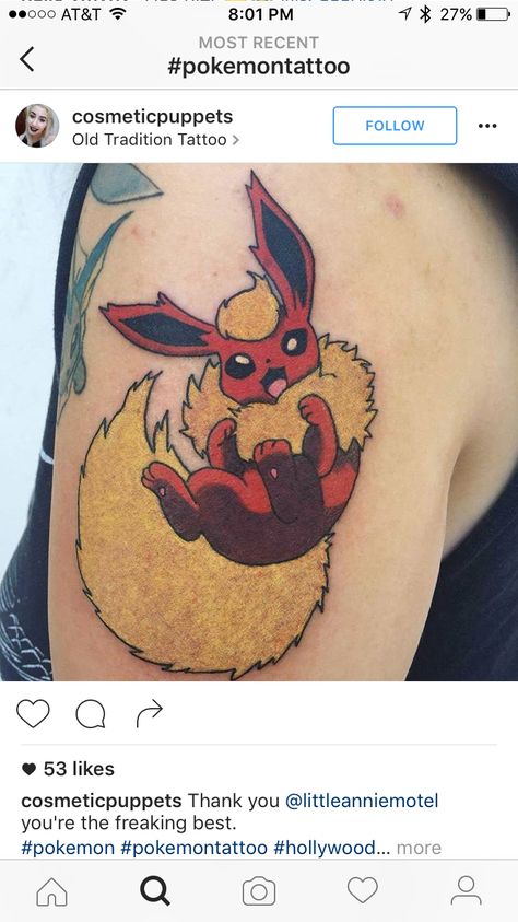 Flareon Tattoo, Evolution Tattoo, Pokemon Tattoos, Video Game Tattoos, Eevee Evolution, Pokemon Tattoo, Gaming Tattoo, Eevee Evolutions, Tattoo Inspo