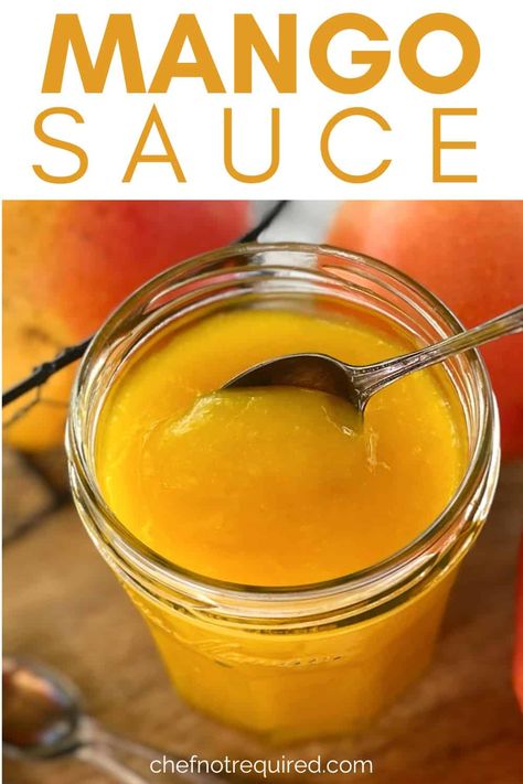 Mango Coulis Recipe, Mango Jelly Desserts, Mango Sauce Recipes, Mango Sauce Dessert, Mango Daquiri Recipe, Frozen Mango Recipes, Mango Glaze Recipe, Mango Gelee, Mango Puree Recipe