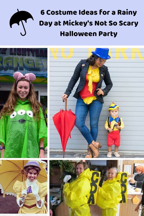 6 costume ideas for a rainy day at Mickey's Not So Scary Halloween Party #mnsshp #mickeysnotsoscaryhalloweenparty #disneycostumeideas Mickeys Not So Scary Halloween Party Diy Costume Ideas, Rainy Day Costume, Disney Not So Scary Halloween Costumes, Not So Scary Halloween Party Costumes, Mickeys Not So Scary Halloween Costumes, Mnsshp Costume Ideas, Mickeys Not So Scary Halloween, Mickey Halloween Party, Not So Scary Halloween Party