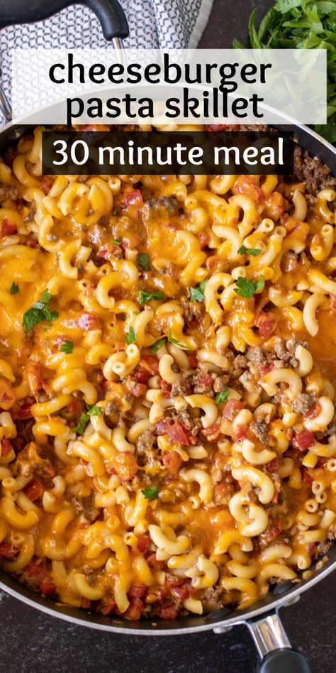 Hamburger Pasta Recipes, Cheeseburger Pasta Skillet, Cheesy Chicken Pasta, Pasta Skillet, Hamburger Dishes, Cheeseburger Pasta, Comfort Pasta, Ground Beef Pasta, Easy Skillet Meals