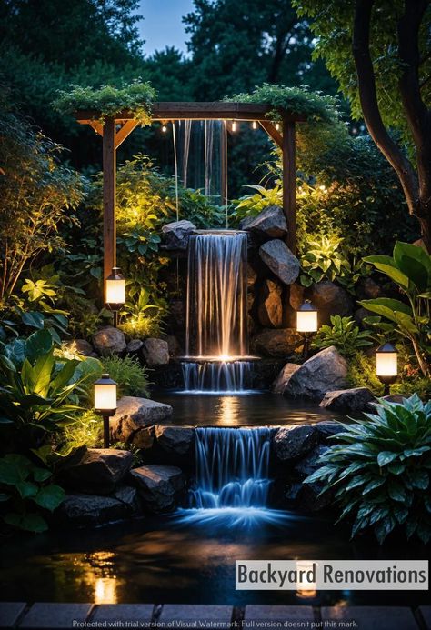 Backyard Ambiance | Backyard oasis | Backyard | Dream backyard | swimming pool backyard | Home decor Tranquility Garden, Swimming Pool Backyard, Moss Landscaping, Backyard Waterfalls, Inexpensive Backyard Ideas, Small Garden Waterfalls, Backyard Swimming Pool, Waterfall Ideas, Oasis Backyard