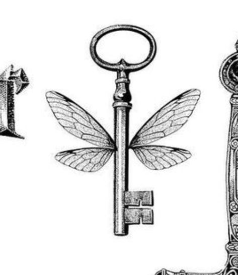 Key With Wings Tattoo, Flying Key Tattoo, Old Key Tattoo, Vintage Key Tattoos, Antique Key Tattoos, Key Tattoos, Key Tattoo, Bug Tattoo, Cute Little Tattoos