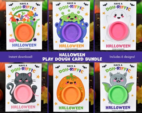 Playdoh Halloween Printable Playdoh cards. These fit the mini Play-doh tubs 28g/1oz Play doh not included This is provided as a digital PDF that you can download and print using your own printer.  NO PRINTED MATERIALS will be shipped. You may print as many as you need! Available in both US and UK paper formats. For personal use only.  Files are in a zip folder Instant Download Delivery After the payment successfully processes, you will receive an automatic email notification from Etsy letting yo Halloween Playdoh Favor, Halloween Playdoh, Play Dough Party, Diy Play Dough, Playdough Party, Gift Card Printable, Candy Card, Halloween Class Party, Class Mates